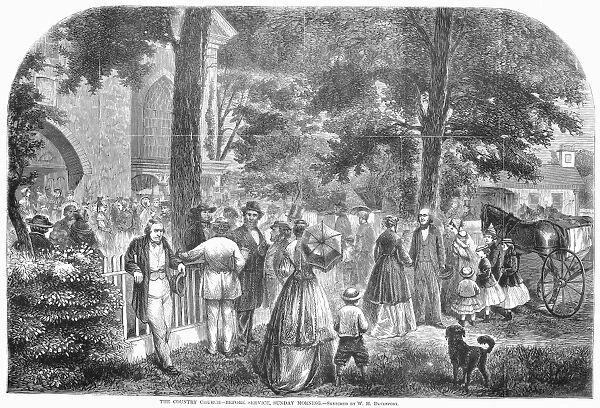 COUNTRY CHURCH, 1868. The Country Church - before Service, Sunday Morning. Wood engraving, American, 1868