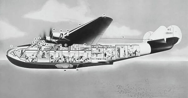 Cutaway view of a Pan-American Clipper. Boeing 314, c1940