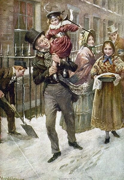 DICKENS: A CHRISTMAS CAROL. Bob Cratchit and Tiny Tim. Illustration by Harold Cropping from a 1920 edition of Charles Dickens A Christmas Carol