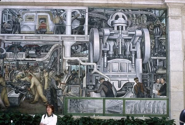 DIEGO RIVERA: DETROIT. Large detail from Diego Riveras mural, depicting the American automobile industry at The Detroit Institute of Arts, 1932-1933