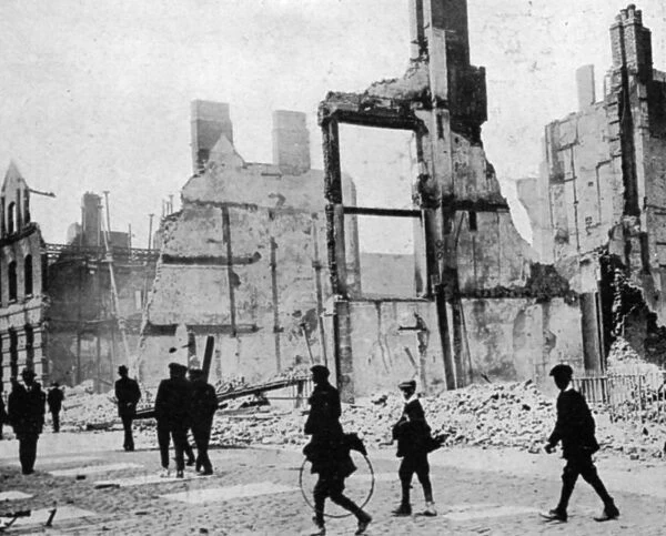 EASTER REBELLION, 1916. Ruins on the south bank of the Liffey River, Dublin, in