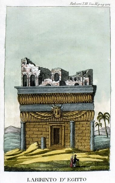 EGYPT: LABYRINTH. The ancient labyrinth, descibed by Herodotus, near the pyramid of Hawara, in Egypt. Wood engraving from Giovanni Battista Belzonis Viaggi en Egitto ed en Nubie, Milan, 1825