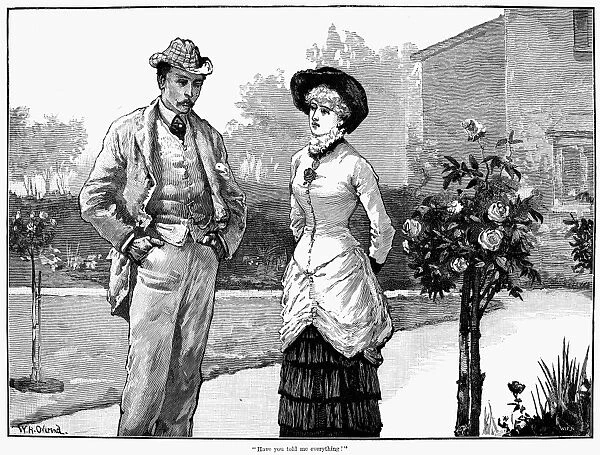 ENGLISH COUPLE, 1883. Have you told me everything? Wood engraving, English, 1883