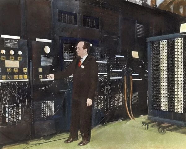 THE ENIAC COMPUTER, c1946. Developed at the University of Pennsylvania: oil over a photograph