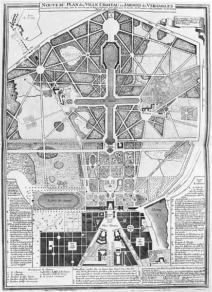 FRANCE: VERSAILLES, 1714. Plan of the palace, gardens, and new town of Versailles as they appeared at the end of the life of King Louis XIV