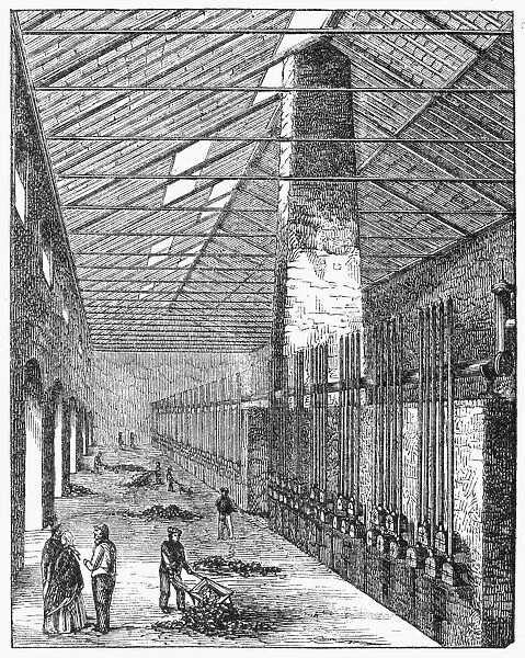 GAS WORKS, 19th CENTURY. Interior of a 19th century coal gas works. Wood engraving, c1870s