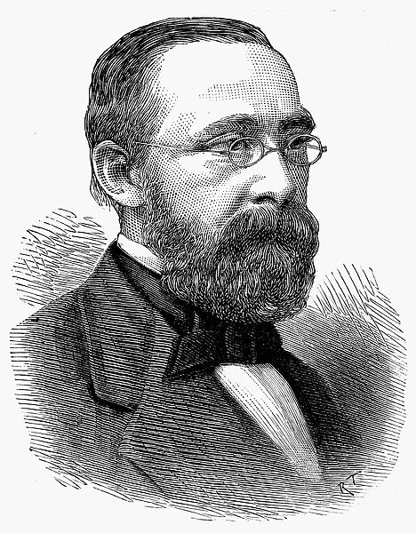 German pathologist and political leader. Line engraving, 1879