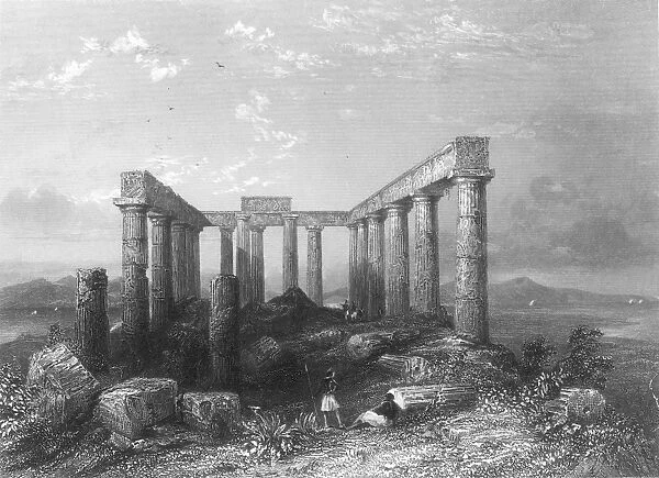 GREECE: TEMPLE RUINS. Ruins of the Temple of Minerva, on the island of Aegina. Steel engraving, 19th century