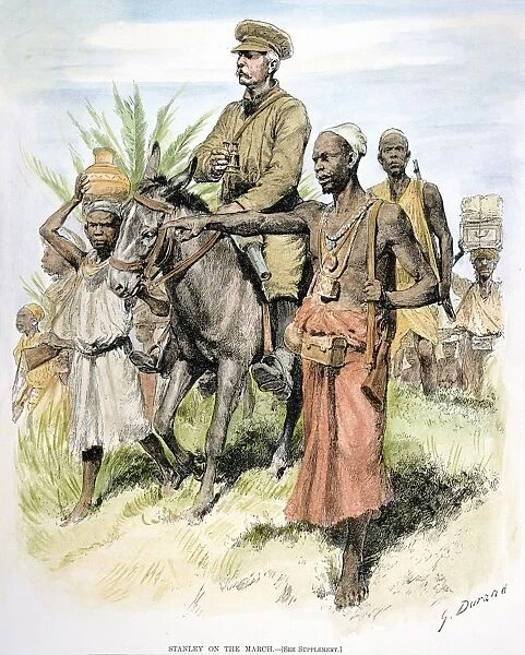 HENRY MORTON STANLEY (1841-1904) and Sidi Mubarak Bombay (1820-1885) on the 1871 expedition into central Africa to search for David Livingstone. Wood engraving, 1890, after Godefroy Durand