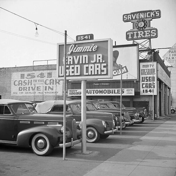 HOLLYWOOD, 1942. A used car lot Hollywood, California. Photograph by Russell Lee