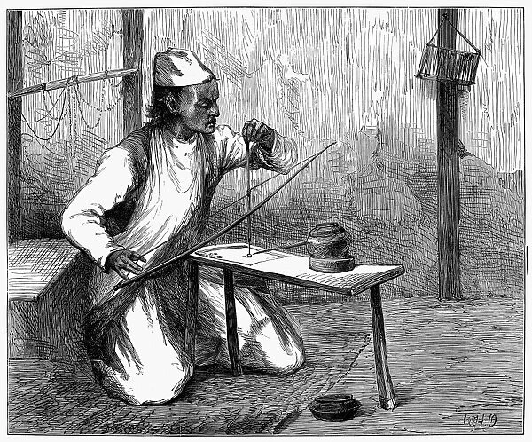 INDIA: PEARL BORER, 1876. Pearl borer at Lucknow, India. Wood engraving, 1876