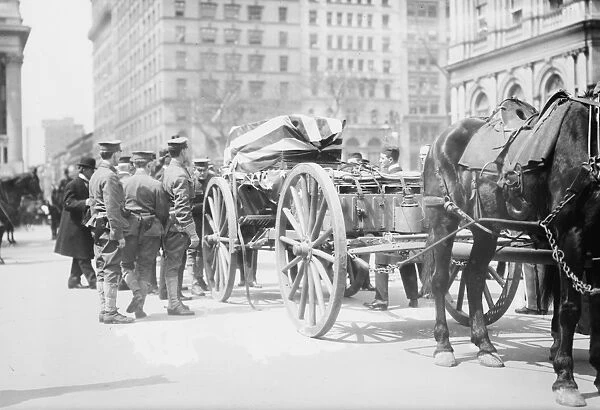 KEARNY REINTERMENT, 1912. The remains of Union Army General Phillip Kearny being moved from Trinity Churchyard in New York City to Arlington Cemetary. Photograph, 1912