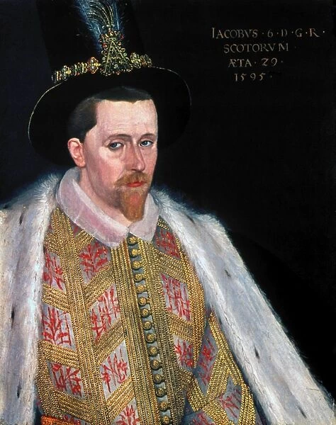 KING JAMES I OF ENGLAND. (1566-1625). King of England, 1603-25. Oil on panel, 1595
