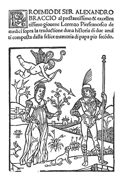 LOVERS, 1510. The Lovers. Woodcut from Piccolominis Historia di Due Amati, Milan