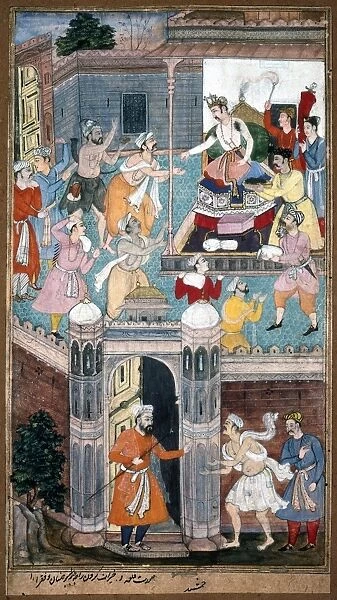 MAHARAJA OF BENARES. A Maharaja of the state of Benares, India, receiving offerings