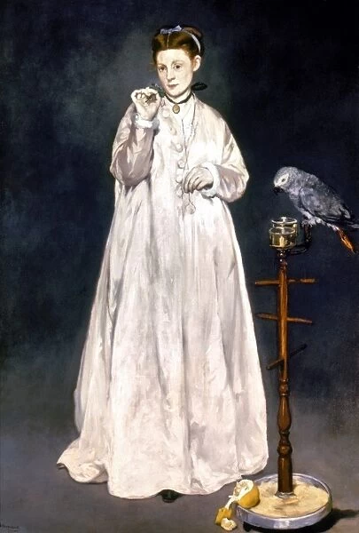 MANET: WOMAN & PARROT. Oil on canvas, 1866, by Edouard Manet