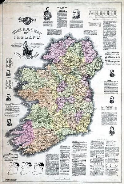 MAP: IRELAND, 1893. Home Rule Map of Ireland, illustrated with Irish politicians