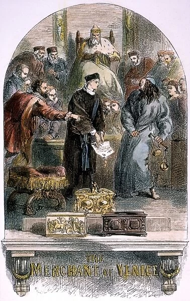 MERCHANT OF VENICE. Portia appealing to Shylock for mercy in their appearance before the duke: engraving after Sir John Gilbert (1817-97) to an edition of Shakespeares Merchant of Venice (Act IV, Scene 1)