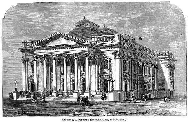 METROPOLITAN TABERNACLE. The 6000-seat Metropolitan Tabernacle at London, England, built 1859-61 for Charles Haddon Spurgeon. Line engraving, 1861