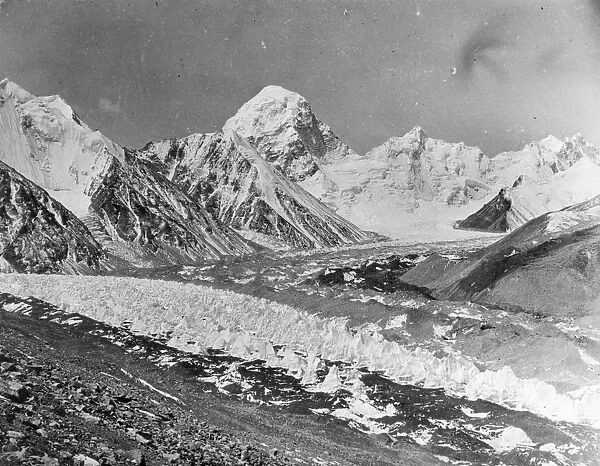 MOUNT EVEREST, 1924. Mount Everest, with ice formations in foreground