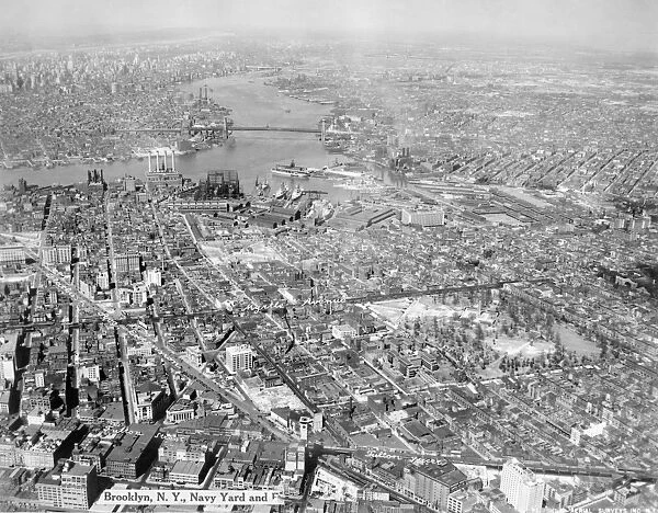 NEW YORK: NAVY YARD, c1930. Aerial view of Brooklyn, New York, including the United