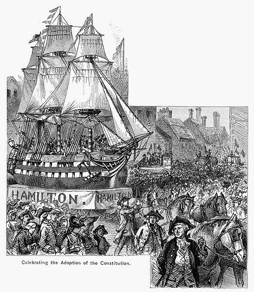 NEW YORK: PARADE, 1788. The parade in New York City celebrating the ratification of the Federal Constitution on 26 July 1788. Engraving, 19th century