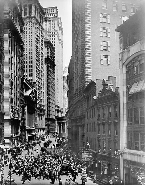 NYC: BROAD STREET, c1916. Curb exchange trading on Broad Street in New York City