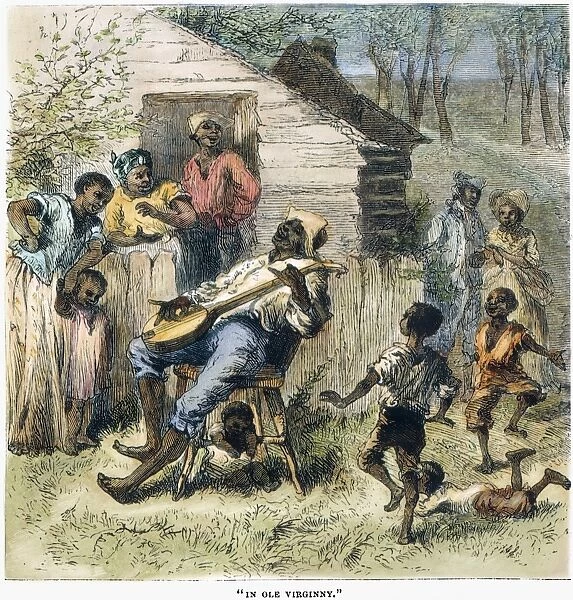 IN OLD VIRGINNY, 1876. Black sharecroppers on a farm in Virginia. Wood engraving, American, 1876