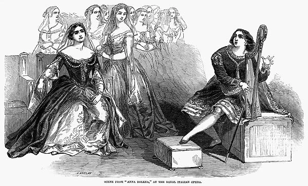 OPERA: ANNA BOLENA, 1848. Scene from a London, England, production of Gaetano Donizettis Anna Bolena, 1848. Contemporary line engraving