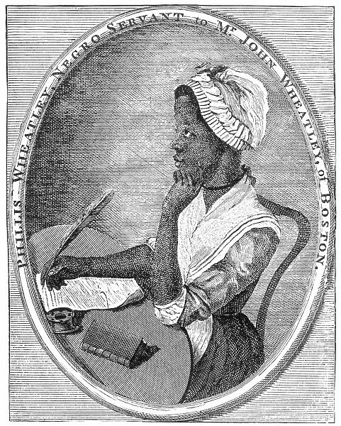 PHILLIS WHEATLEY (1753?-1784). African-American poet. Engraved frontispiece to her Poems, London, 1773