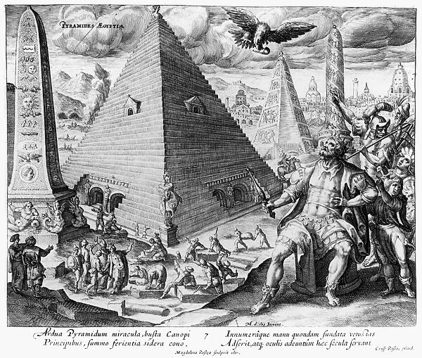 PYRAMIDS, 17th CENTURY. The Pyramids of Egypt. Copper engraving by Crispin de Passe, 17th century