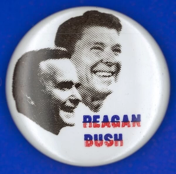 Republican campaign button featuring presidential candidate Ronald Reagan and vice presidential candidate George Herbert Walker Bush, 1980
