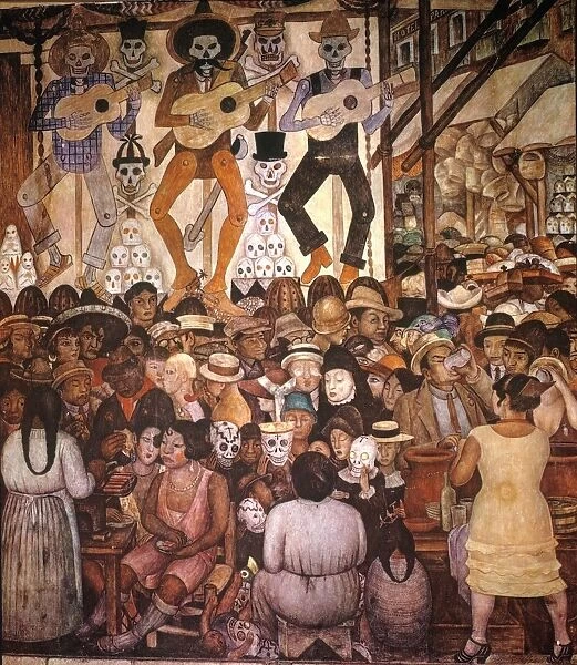 RIVERA: DAY OF THE DEAD. Feast of the Day of the Dead. Mural by Diego Rivera at the Ministry of Public Education, Mexico City