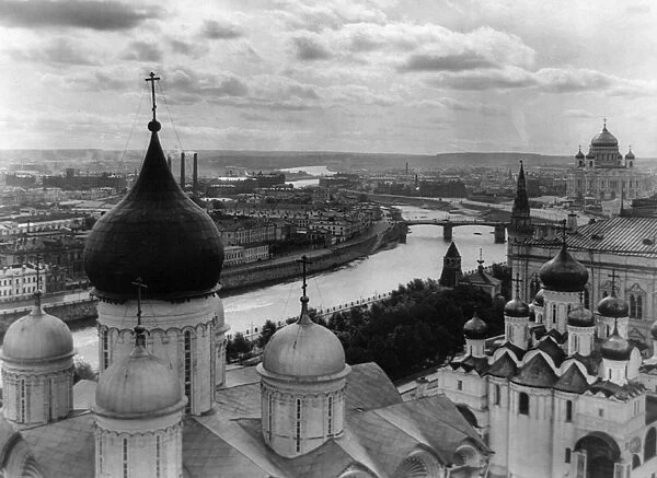 RUSSIA: MOSCOW, c1918. View of the city of Moscow, Russia, overlooking the Upsensky Cathedral