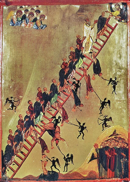 SAINT JOHN CLIMACUS (550-649). Abbot of Mount Sinai. St John Climacus at the top rung of his Ladder of Heavenly Ascent. A late 12th century icon