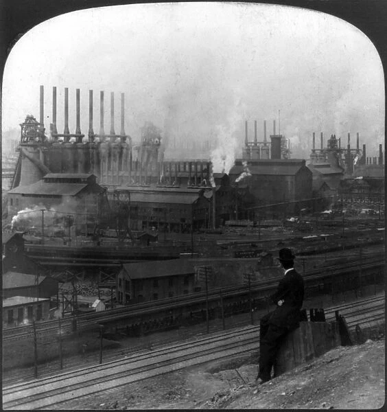STEEL FACTORY, c1907. View of the blast furnaces at the Steel Works at Homestead, Pennsylvania