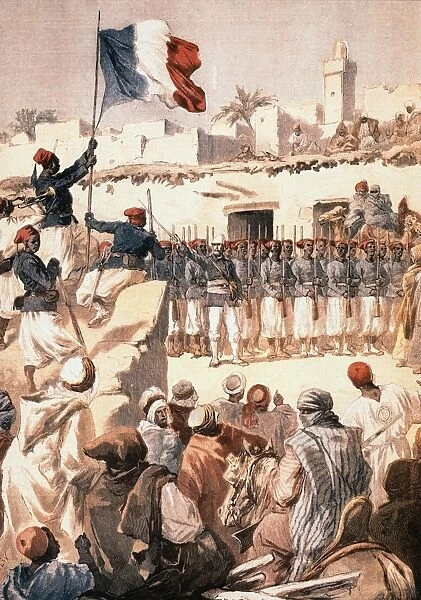 TIMBUKTU, 1894. French forces seize the Saharan city of Timbuktu from the Tuaregs, January 1894. Wood engraving from a contemporary French newspaper