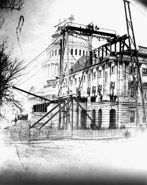 U. S. CAPITOL: CONSTRUCTION. Construction of the Senate wing (west, front) of the