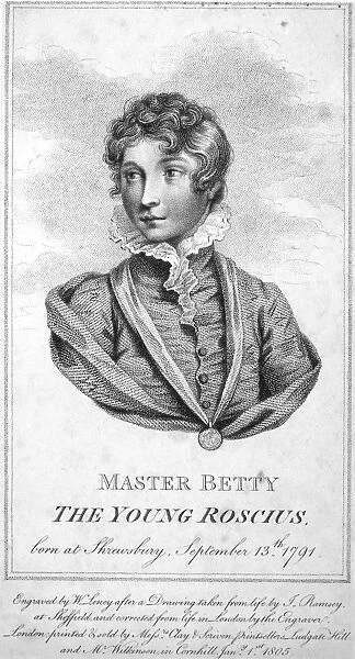 WILLIAM HENRY WEST BETTY (1791-1874). English actor. Copper engraving by William Leney after a drawing from life by J. Ramsey, 1805