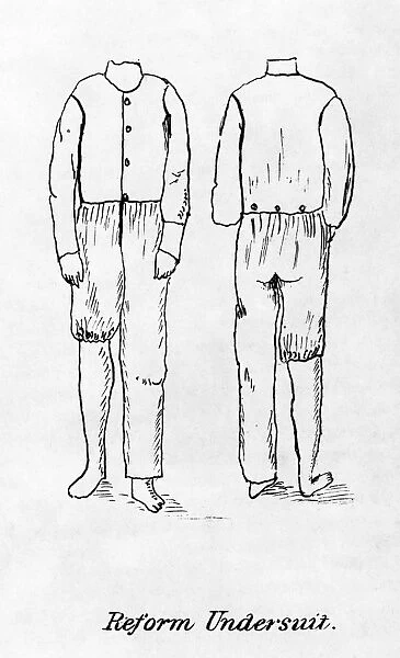 WOMENs UNDERGARMENT, 1878. Reform Undersuit. Front and rear view of a new style of womens undergarment as an alternative to petticoats, designed by Mary Edwards Walker. Wood engraving, 1878