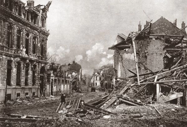 WORLD WAR I: ARMENTIERES. Main street of Armentieres destroyed by battle, France