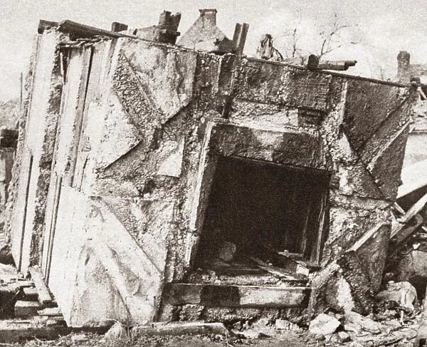 WORLD WAR I: BUNKER. German concrete bunker used by machine gunners, turned upside-down