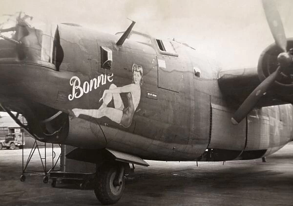 WORLD WAR II: B24 BOMBER. Nose art on an American B24 bomber depicting a pin up