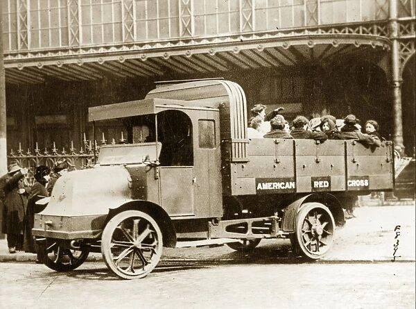 WWI: REFUGEES, 1918. An American Red Cross truck arriving in Paris, France with refugees