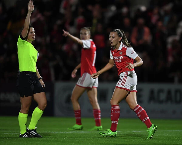 Arsenal vs AFC Ajax: Women's Champions League Second Qualifying Round First Leg - Katie McCabe Discusses with Referee