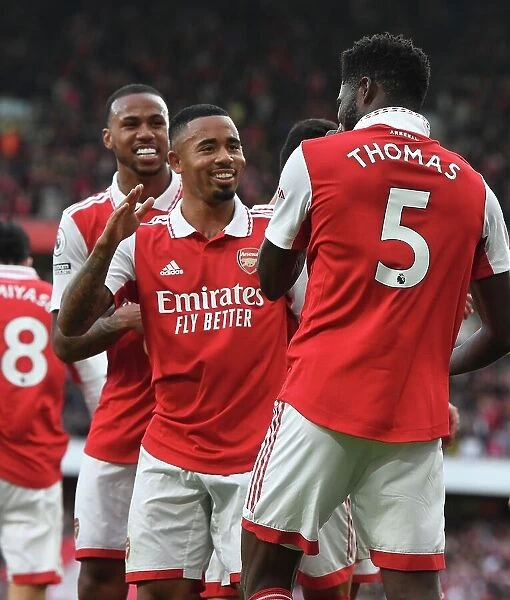 Arsenal's Thomas Partey and Gabriel Jesus: Celebrating Four Goals Against Nottingham Forest (2022-23)