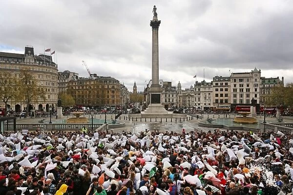 International Pillow Fight Day 2014 in Trafalgar Square, London