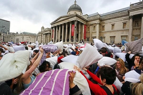 International Pillow Fight Day 2014 in Trafalgar Square, London