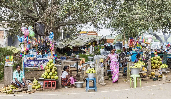 Roadside food stalls outside the Vedantangal Bird Sanctuary in Tamil Nadu, India