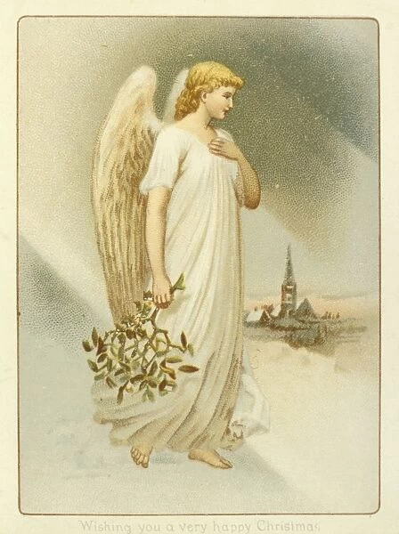 Angel in a winter scene on a Christmas Card
